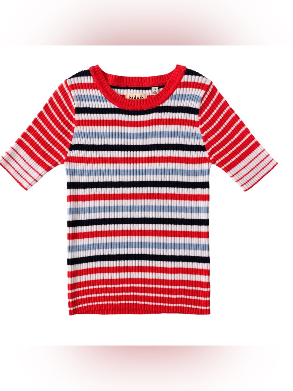 NWT KIDPIK 3/4 Sleeve Strip Ribbed Top - 100% Cotton -Size Large (Girls 12)